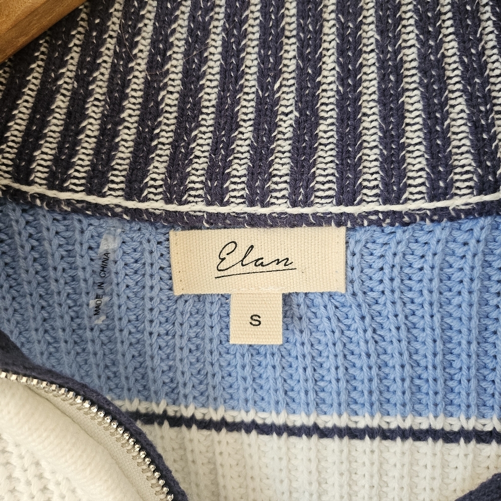 Elan Sloane Cotton Blend Half-Zip Pullover Sweater Blue Ivory Contemporary Sz S - Picture 3 of 9